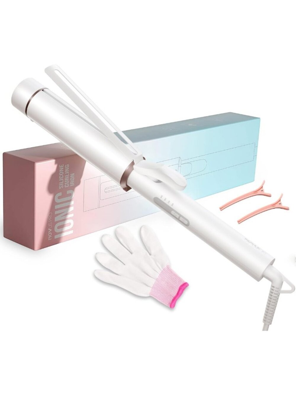 Extra Large 1.5" Curling Wand for Long Hair - Ceramic Tourmaline, 2 Clips